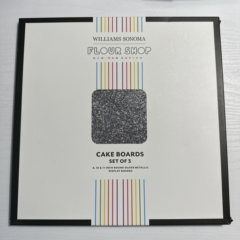 Williams Sonoma Flour Shop Cake Boards Set Of 3 Round Silver Metallic Display Bd